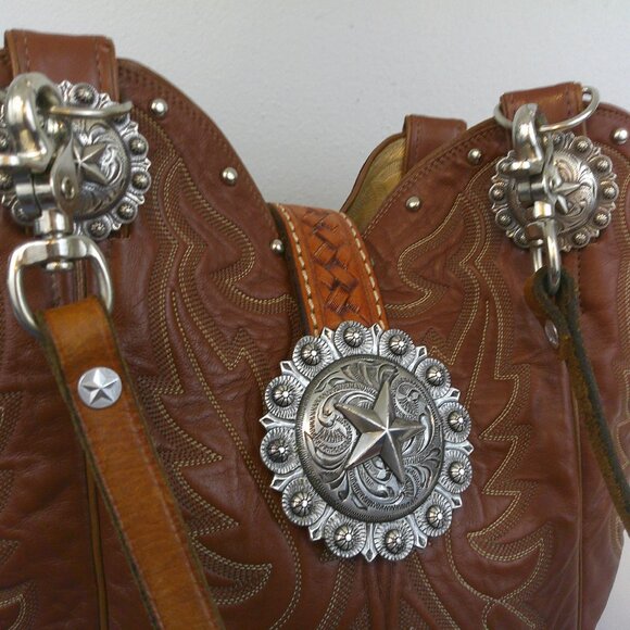 Justin Boot Purse Upcycled Leather Cowboy Boot Bucket Handbag - Picture 2 of 11